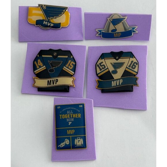 St. Louis Blues MVP Collectible Pins Set Lot 5 Hockey Jersey Enamel Lapel Pins - Picture 1 of 3